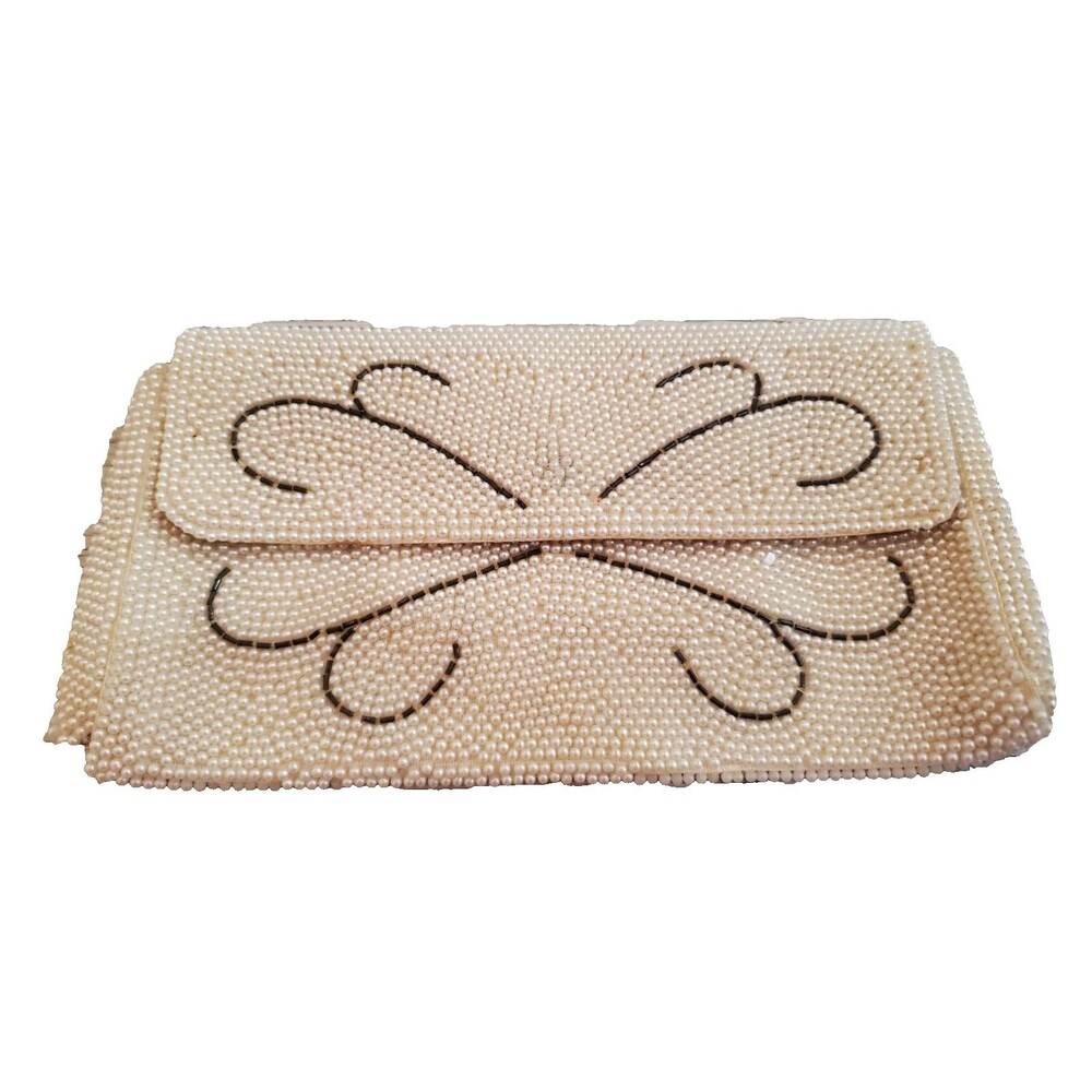 Emson Off-White Beaded Evening Wear Clutch Made in Japan Vintage